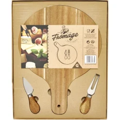 Gifi Préparation Culinaire^Planche à servir en bambou Ø25cm avec accessoires pour fromage x2