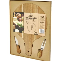Gifi Préparation Culinaire^Planche à servir en bambou Ø25cm avec accessoires pour fromage x2