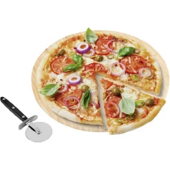 Gifi Préparation Culinaire^Planche ronde en bois et roulette à pizza