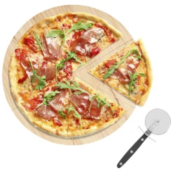 Gifi Préparation Culinaire^Planche ronde en bois et roulette à pizza