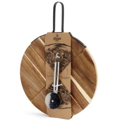 Gifi Préparation Culinaire^Plateau à pizza en bois avec roulette en acier