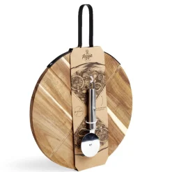 Gifi Préparation Culinaire^Plateau à pizza en bois avec roulette en acier