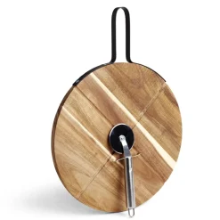 Gifi Préparation Culinaire^Plateau à pizza en bois avec roulette en acier