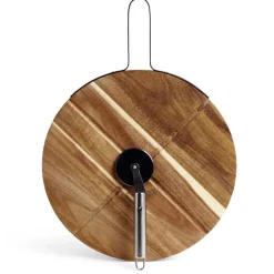 Gifi Préparation Culinaire^Plateau à pizza en bois avec roulette en acier