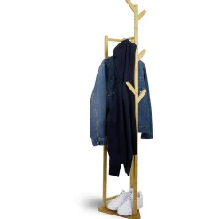 Best Portant bambou avec penderie et étagères sur 2 niveaux 36x36xH168cm Rangement