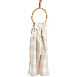 Porte serviette anneau en bois et cuir^Gifi
