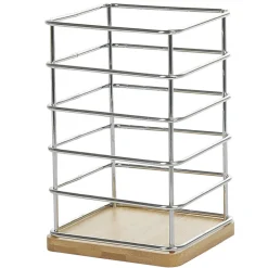 Gifi Rangement De Cuisine^Porte ustensiles de cuisine en métal avec socle en bambou