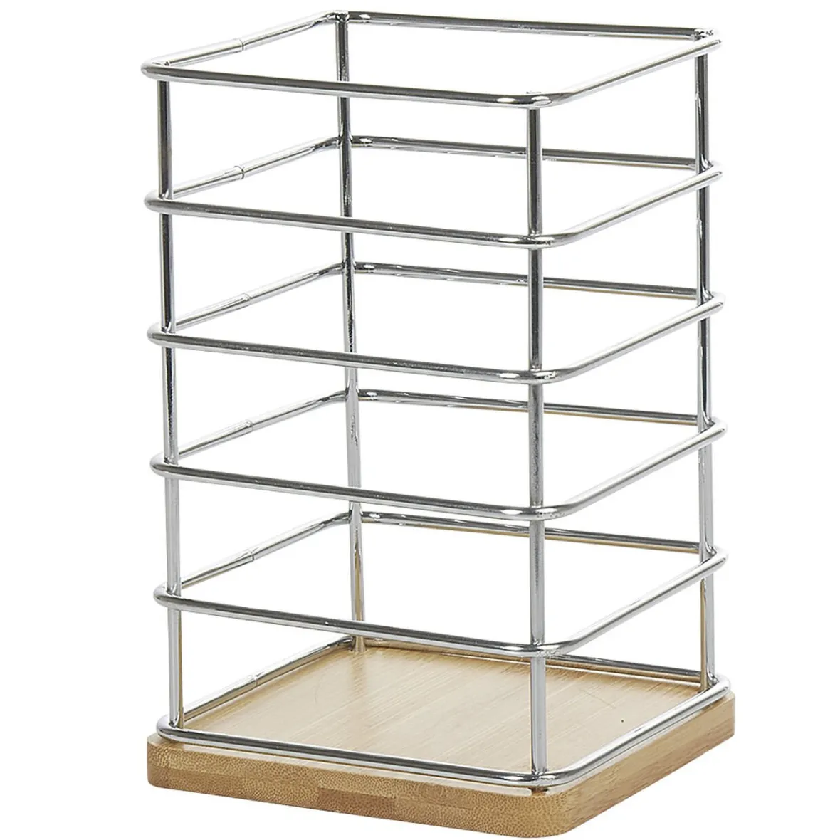 Gifi Rangement De Cuisine^Porte ustensiles de cuisine en métal avec socle en bambou