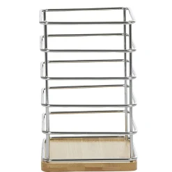 Gifi Rangement De Cuisine^Porte ustensiles en métal avec socle en bambou