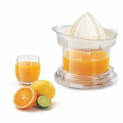 Gifi Préparation Culinaire^Presse agrumes Metaltex transparent couvercle blanc 2 cônes