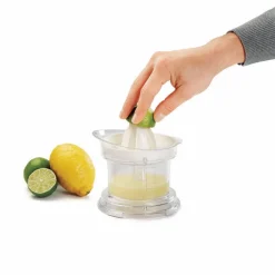 Gifi Préparation Culinaire^Presse agrumes Metaltex transparent couvercle blanc 2 cônes