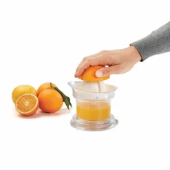 Gifi Préparation Culinaire^Presse agrumes Metaltex transparent couvercle blanc 2 cônes