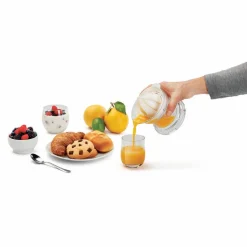 Gifi Préparation Culinaire^Presse agrumes Metaltex transparent couvercle blanc 2 cônes