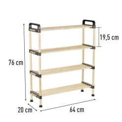 Best Range chaussures 4 niveaux bois beige et plastique noir - 64x20xH76cm Rangement