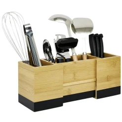 Gifi Rangement De Cuisine^Range ustensile extensible bambou naturel et noir L18/29x10xH12cm