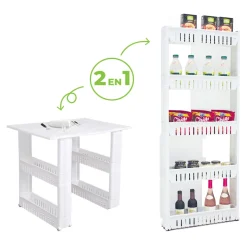 Gifi Rangement De Cuisine^Resserre 2en1 avec fonction table blanc