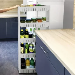 Gifi Rangement De Cuisine^Resserre 2en1 avec fonction table blanc