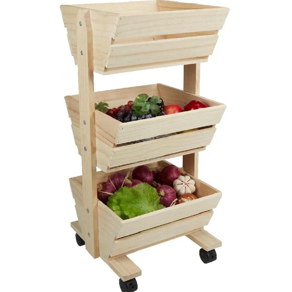 Gifi Rangement De Cuisine^Resserre légume en bois 3 niveaux à roulettes