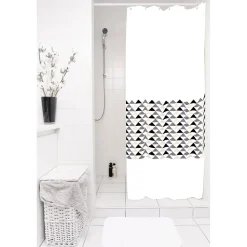 Rideau de douche blanc motifs triangles sans anneaux^Gifi Sale