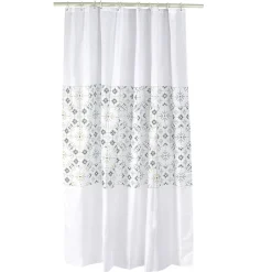 Rideau de douche blanc motif carreau de ciment gris^Gifi Outlet