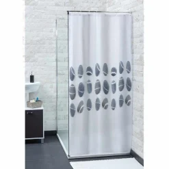 Rideau de douche blanc motif galet gris^Gifi Clearance