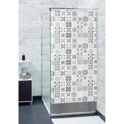 Rideau de douche blanc motif carreaux de ciment^Gifi Discount