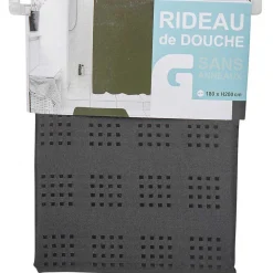 Rideau de douche noir motifs carrés sans anneaux^Gifi Online
