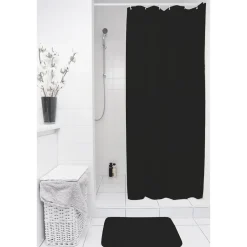Rideau de douche noir motifs carrés sans anneaux^Gifi Online