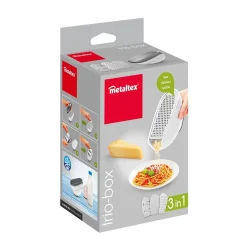 Gifi Préparation Culinaire^Râpe Metaltex avec couvercle et 3 lâmes interchangeables