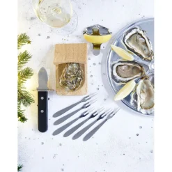 Gifi Préparation Culinaire^Service à huitres en inox et chêne 9 pièces
