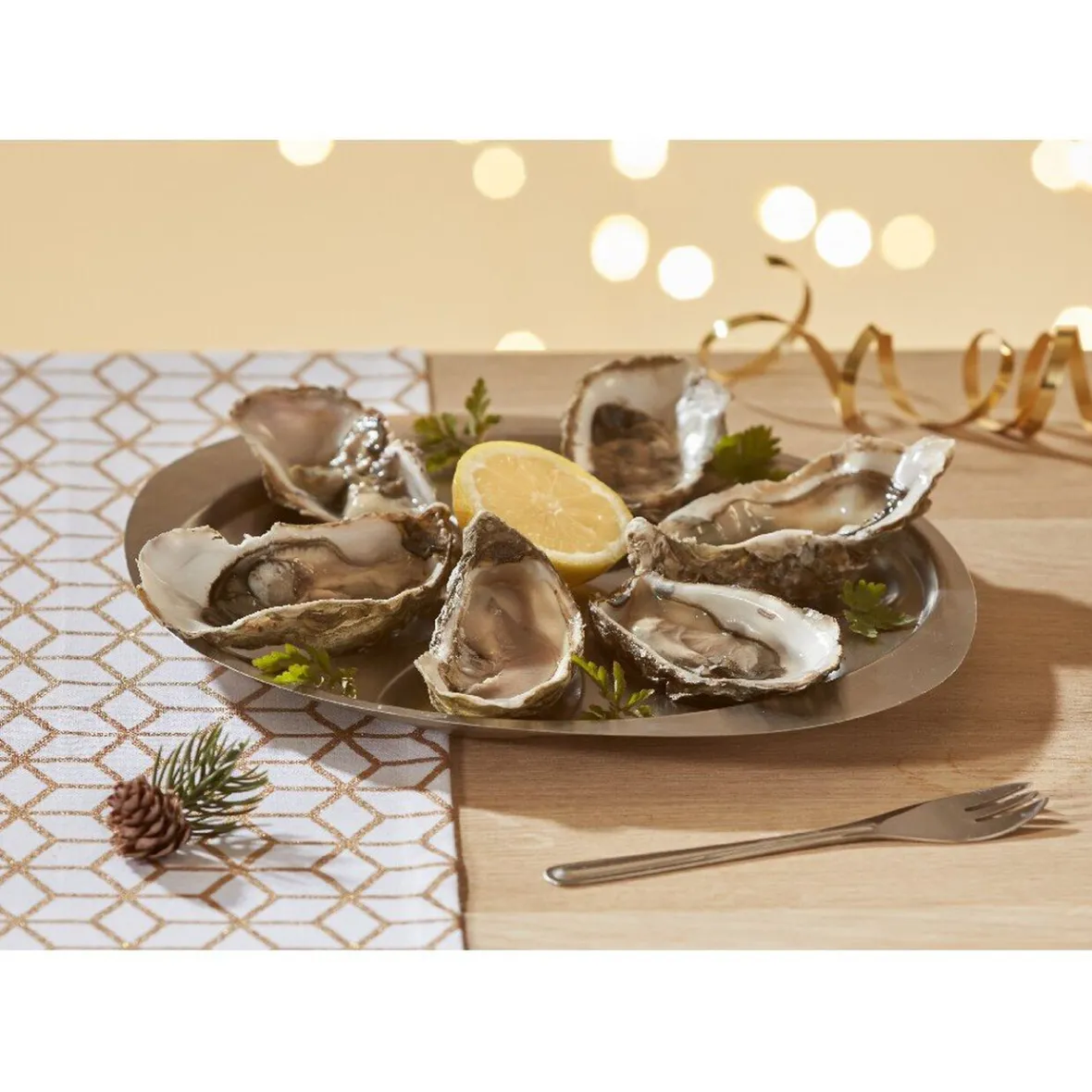 Gifi Préparation Culinaire^Service à huîtres argenté inox 6 plats 6 fourchettes