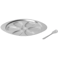 Gifi Préparation Culinaire^Service à huîtres argenté inox 6 plats 6 fourchettes