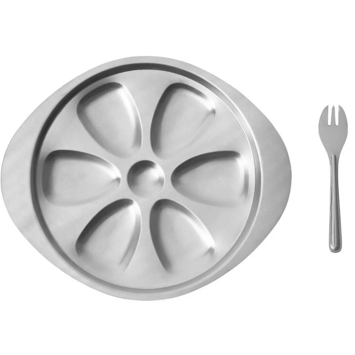 Gifi Préparation Culinaire^Service à huîtres argenté inox 6 plats 6 fourchettes