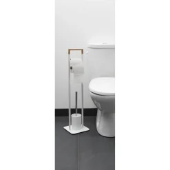 Serviteur WC blanc et couleur bois^Gifi Discount