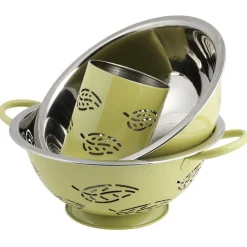 Gifi Préparation Culinaire^Set passoire, saladier, porte-ustensiles vert design feuille