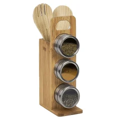 Gifi Conservation Alimentaire^Support à épices 3 boites aimantées et 2 ustensiles en bambou et inox