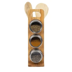 Gifi Conservation Alimentaire^Support à épices 3 boites aimantées et 2 ustensiles en bambou et inox