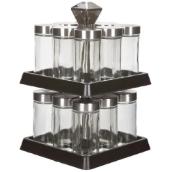 Gifi Rangement De Cuisine^Support à épices noir 16 bocaux en verre et inox 2 étages