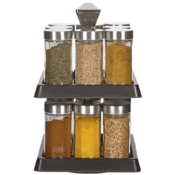 Gifi Rangement De Cuisine^Support à épices noir 16 bocaux en verre et inox 2 étages