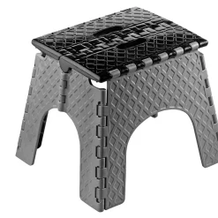 Tabouret marche pied pliant noir et gris H31 cm^Gifi Outlet