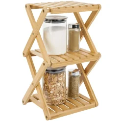 Gifi Rangement De Cuisine^Étagère 3 niveaux pliable bambou naturel 22,1xH35,5x18,3cm
