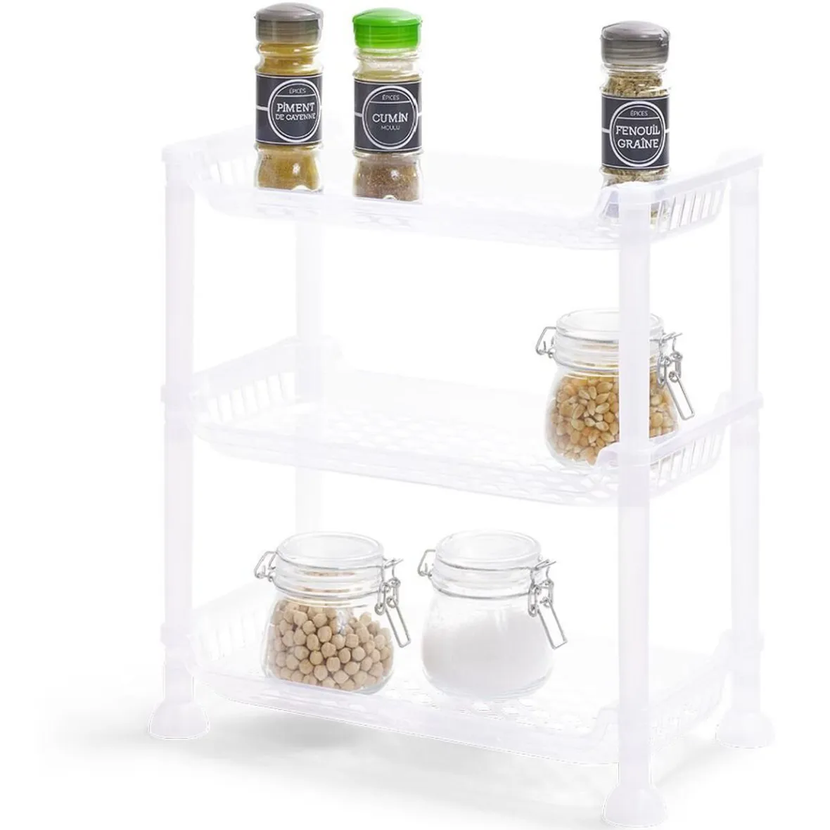 Gifi Rangement De Cuisine^Étagère à poser 3 niveaux plastique transparent 32,5x18xH.33,5cm