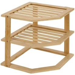 Étagère d'angle 2 niveaux en bambou 25x25xH23cm Rangement