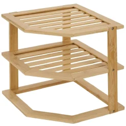 Étagère d'angle 2 niveaux en bambou 25x25xH23cm Rangement