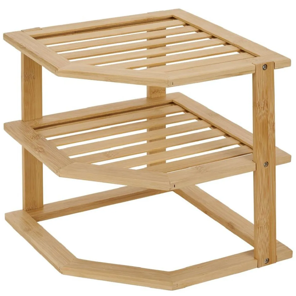 Étagère d'angle 2 niveaux en bambou 25x25xH23cm Rangement
