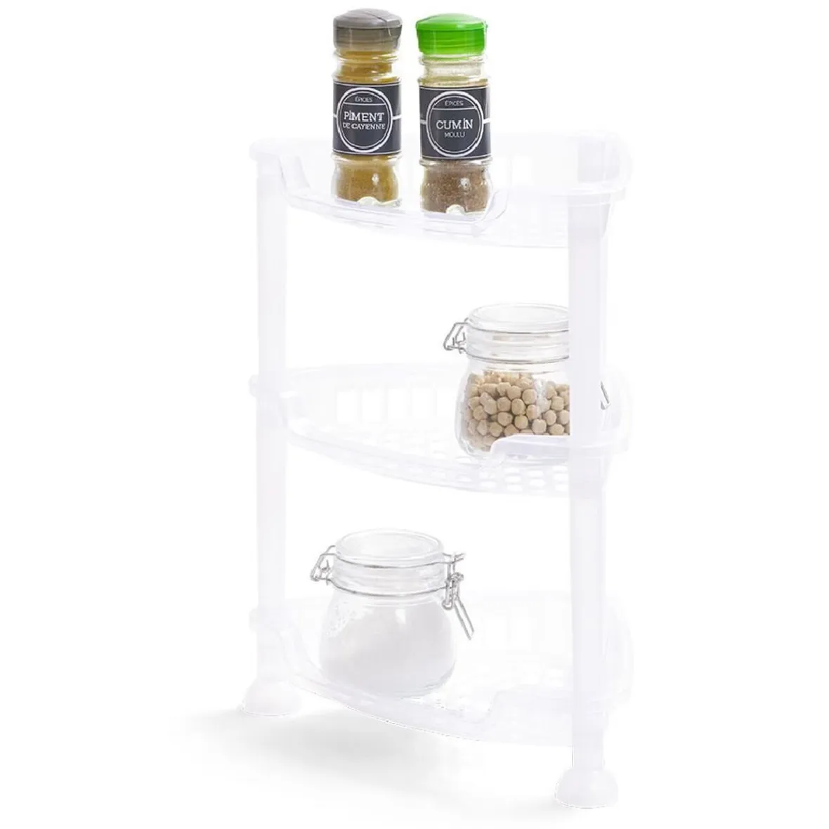 Gifi Rangement De Cuisine^Étagère d'angle à poser 3 niveaux plastique transparent 28x20xH.33,5cm