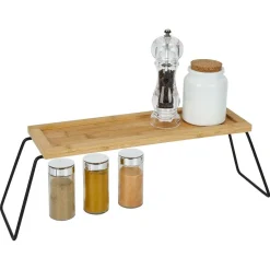 Gifi Rangement De Cuisine^Étagère de rangement en bambou et pieds en métal noir 36x12xH15cm