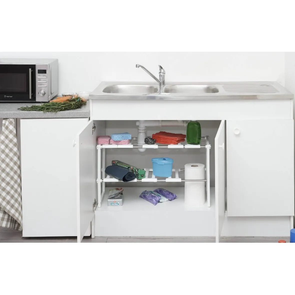 Gifi Rangement De Cuisine^Étagère modulable dessous d'évier 2 niveaux