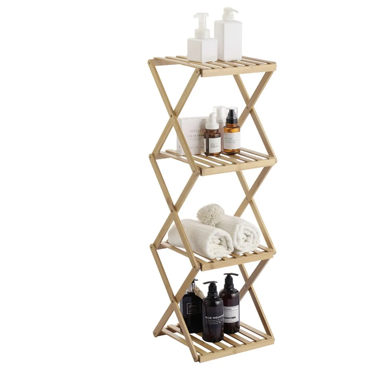 Étagère pliable en bambou 4 niveaux H91cm^Gifi