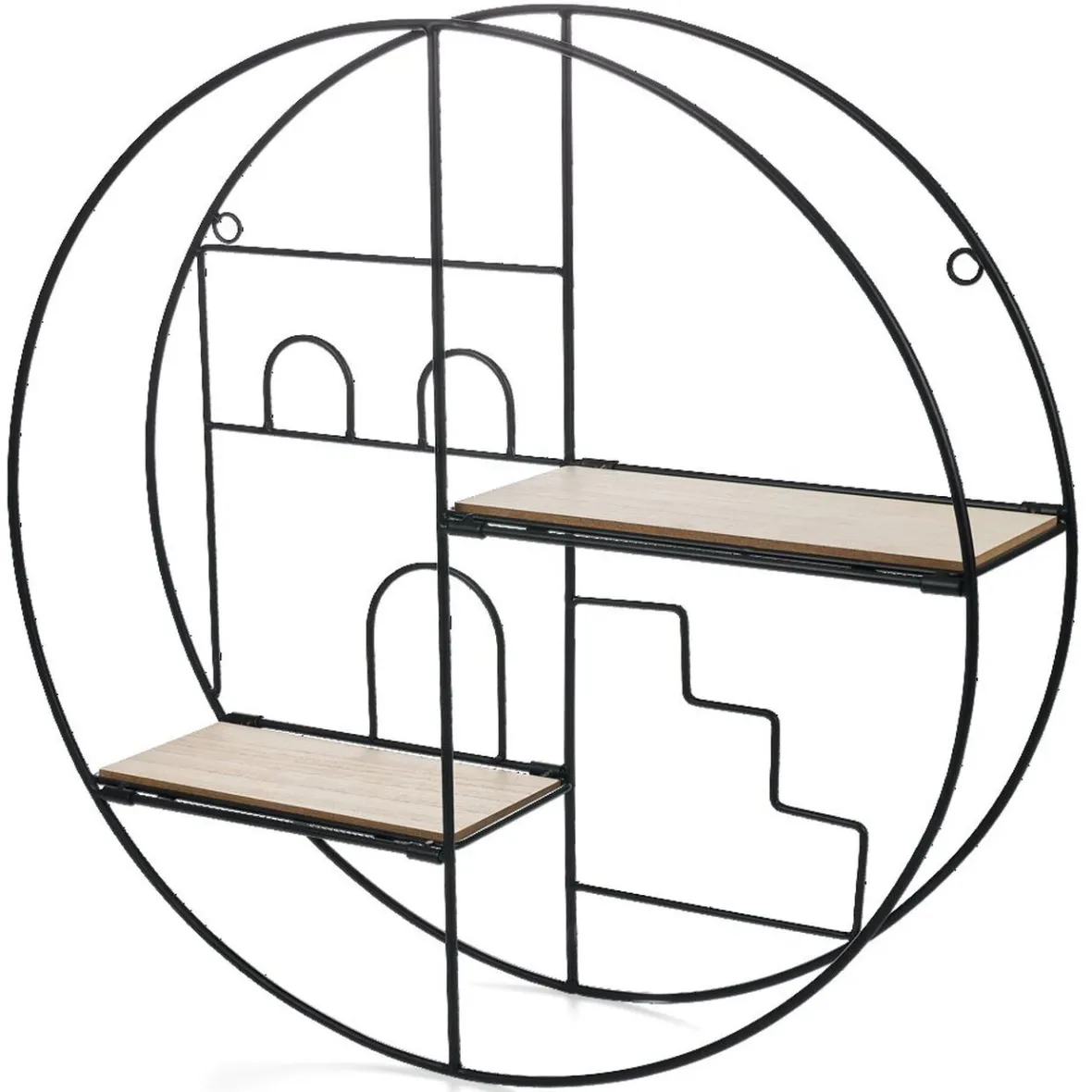 New Étagère pliante ronde métal et bois Ø45x11cm Rangement